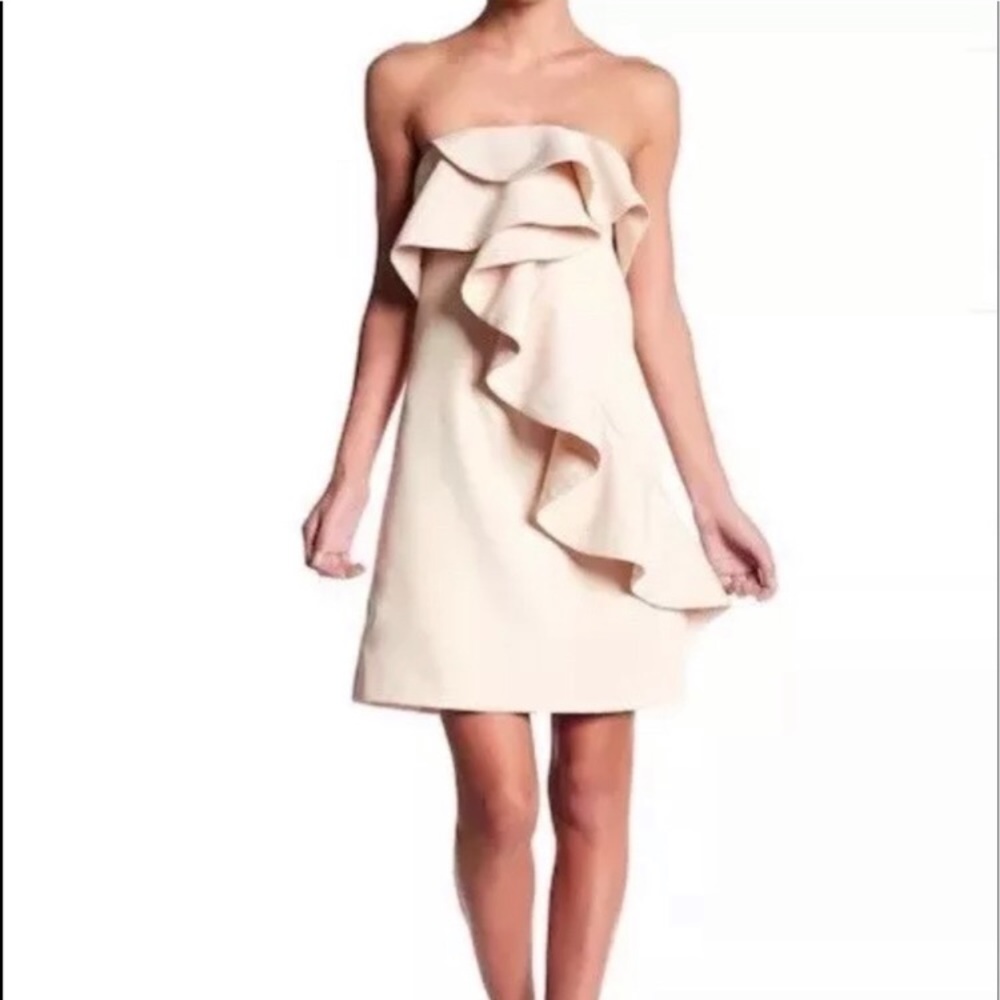 FewModa Ruffle Front Mini Fit in Flare Cream Dress